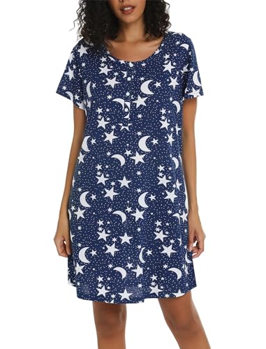Image of ENJOYNIGHT Womens Short Sleeve Nightgown Tie Dye Nightshirt Nursing Sleepshirts Breastfeeding Sleep Dress
