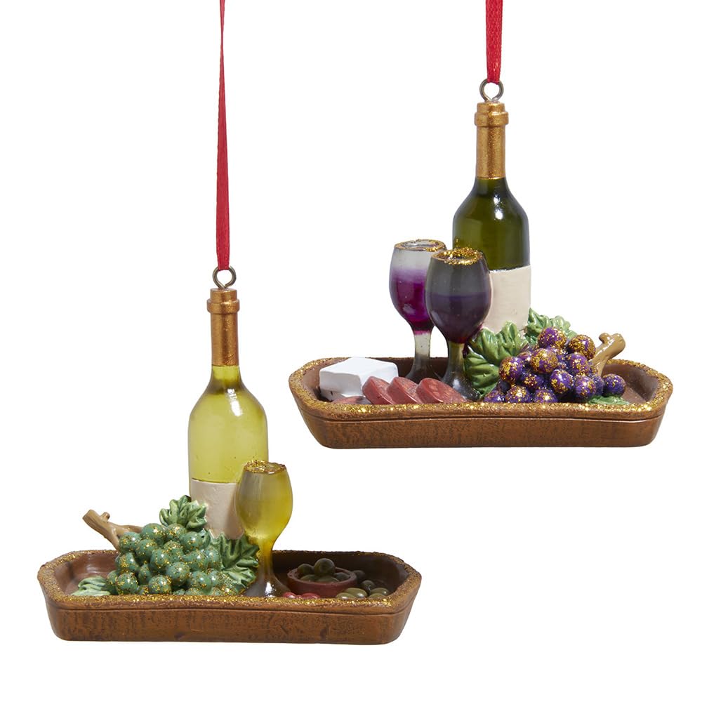 Kurt S. Adler Mulitcolor Kurt Adler Wine With Tray Ornaments, Set Of 2