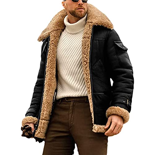 NLAVW Herren-Pelzjacke Winter gefütterte Plüsch-Lederjacke, große...