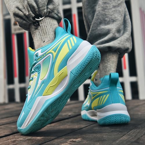 Mens Leather High Top Basketball Shoes Fashion Graffiti Non-Slip Walking Running Tennis Training Volleyball Sneakers (Blue,11)4