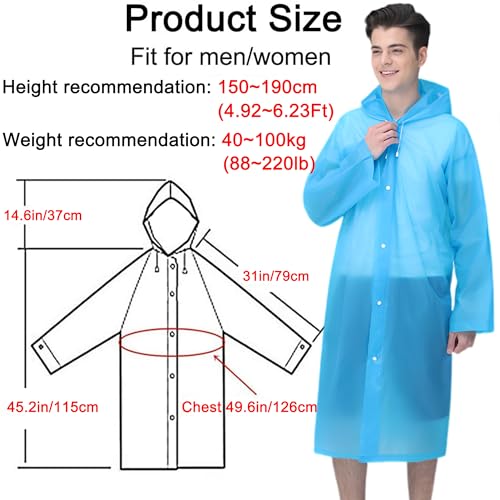 Image of Rain Ponchos, 2 Packs Reusable Ponchos for Adults with Drawstring Hood and Sleeves, Emergency Rain Coat for Theme Park, Hiking, Camping or Traveling