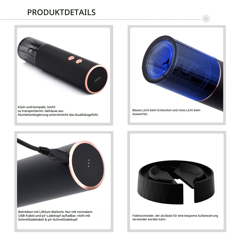 Korkenzieher Wein Weinöffner Elektrisch Automatischer Flaschenöffner Professionell für Weinliebhaber Luxusgeschenk (Gold, Set, Geschenkbox, Wiederaufladbar)