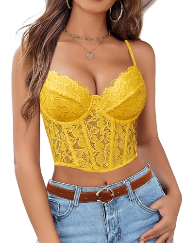 Image of Avidlove Lace Bralette for Women V Neck Bustier Corset Tops with Underwired Racerback Adjustable Strap Crop Top