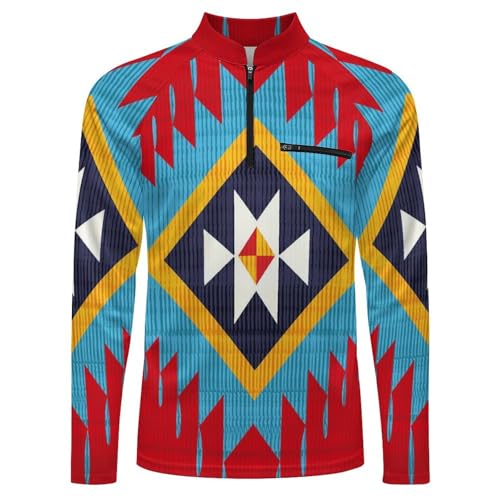 Navajo Tribal Style Pattern Men's Rash Guard Long Sleeves Quick Dry Fishing Workout Shirts with Zipper4