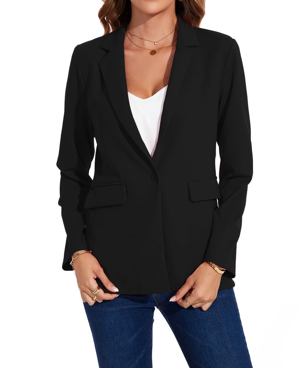Blazer para mujer, chaqueta de un botón, chaqueta con muescas, casual, elegante, clásico, formal, manga larga, traje de trabajo con solapa