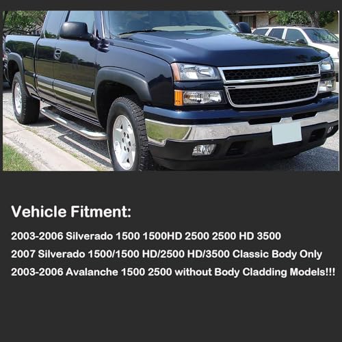 Image of Headlights Assembly for 2003 2004 2005 2006 Chevy Silverado 1500 2500, 03-06 Avalanche (Non Body Cladding Models) Headlamp with Bumper Lights, Black Housing Amber Side