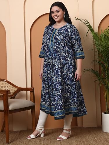 Image of Yash Gallery Women's Rayon Relaxed Fit Anarkali 's Floral Printed Kurta