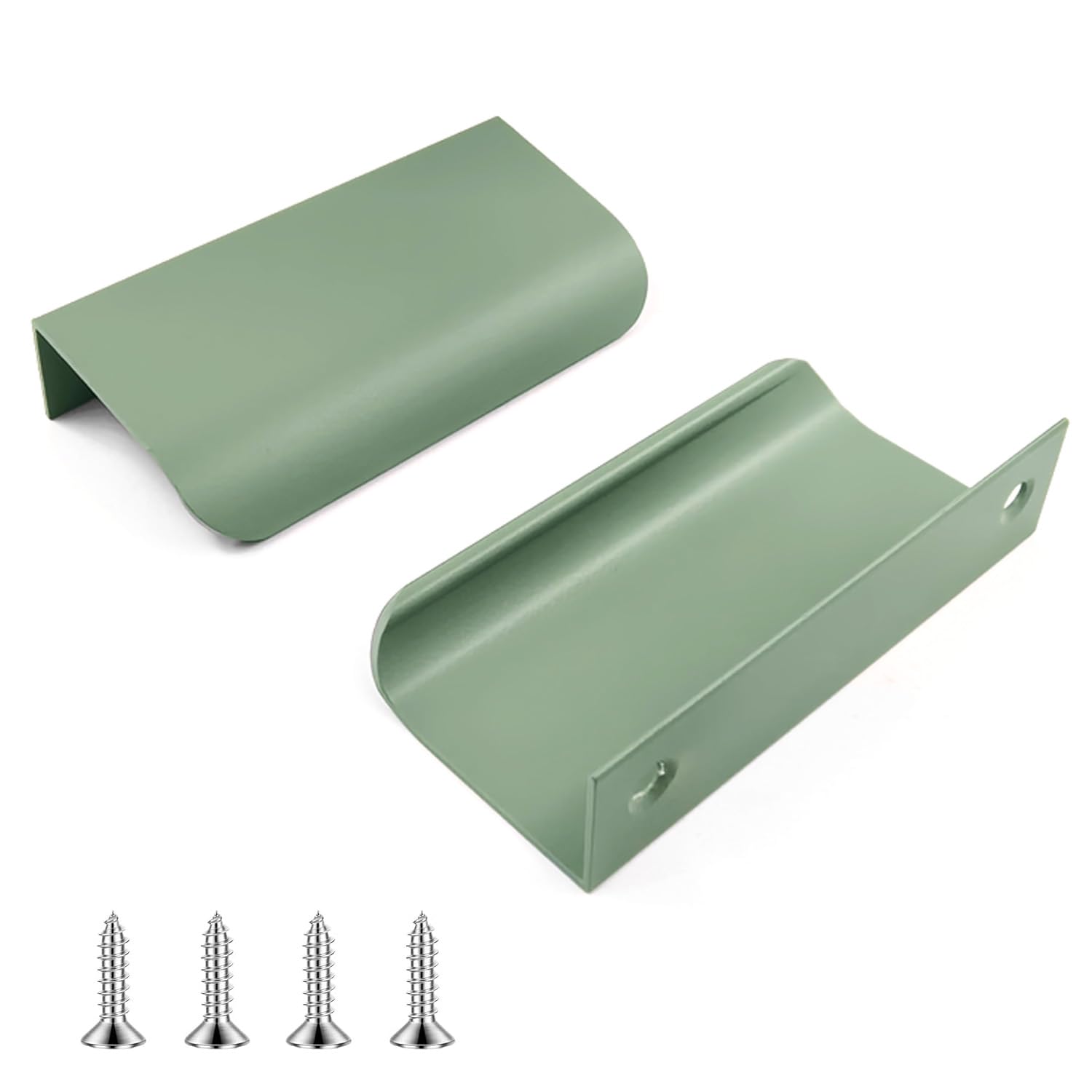 QZKJQDD 2 Pack Green Kitchen Cupboard Handles Finger Edge Pulls for Cabinets and Drawers, 80mm Wardrobe Door Handles Modern Aluminum, Matte Green â image 1