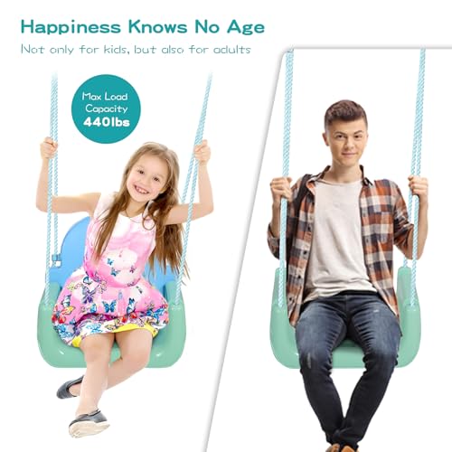 Image of RedSwing 3-in-1 Baby Swing Seat, Toddler Swings, Anti-Flip Snug & Secure Detachable Infants to Teens Kids Swing Seat for Outside Playground, Blue Green Pink