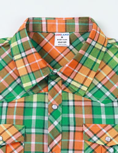 Image of COSLAND Boy's Toddler Cotton Western Short Sleeve Button Down Plaid Shirt, 4-14 Years