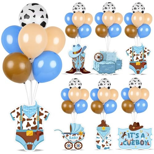 Image of 6 Sets Cowboy Baby Shower Balloon Stand Kit for Table My First Rodeo Balloon Stand Kit Western Themed Centerpiece Decorations for Cowboy Birthday Baby Shower Topper Party Supplies