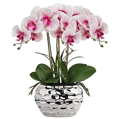 Briful 44CM Künstliche Orchideen Phalaenopsis Kunstblumen wie Echt Dekorative Orchidee Bonsai Kunstpflanze Arrangement im Keramiktopf für Tisch Wohnzimmer Wohnkultur Dekoration