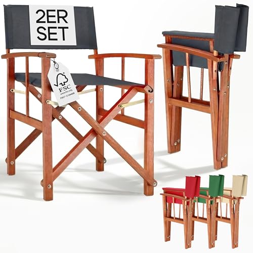Casaria Regiestuhl 2er Set aus FSC Eukalyptusholz - Klappbarer Gartenstuhl mit Armlehnen waschbarem Bezug & 46 cm Sitzhöhe bis 160 kg belastbar - Holzstuhl für Balkon Terrasse & Camping