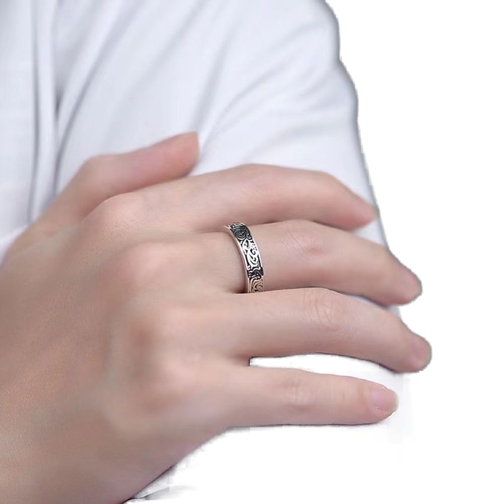 Gixaxak Retro Auspicious Ruyi Cloud Thimble Ring for Men and Women Open Adjustable Ring Chinese Style Made Old Craft Index Finger Ring Hand Decoration Stainless Steel Ring Auspicious Cloud Ring