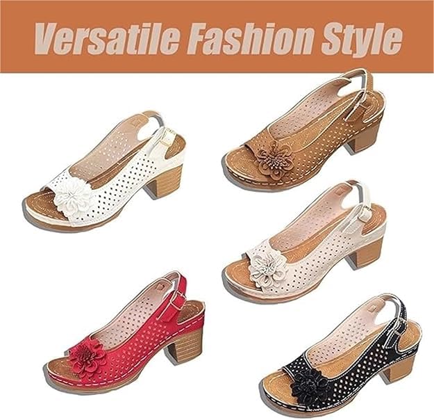 Buckled Square Heel Sandals for Women, Peep Toe Cutout Chunky Heeled Sandals Low Slingback Peep Toe Dress Sandals Wedge Shoes3