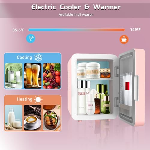 Suewidfay Mini Fridge for Bedrooms 4L, Skincare Fridge with LED Mirror 3 Adjustable Pink Mini Fridge, Cooler Warmer AC DC Power Car Fridge 12v Beauty Fridge for Travel Cosmetics Drinks - Image 6