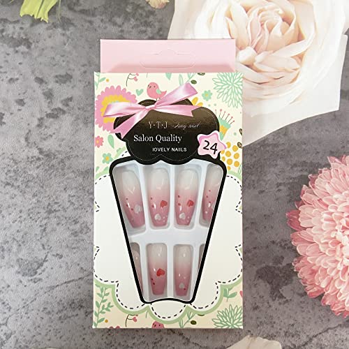 24 Pcs Pink Press On Nails Medium Length Fake Nails French False Nails With Design Full Cover Acrylic Nails White Red Heart Dot Cute Nails Valentine Stick On Nails For Women Girls Manicure Decoration #TOP5