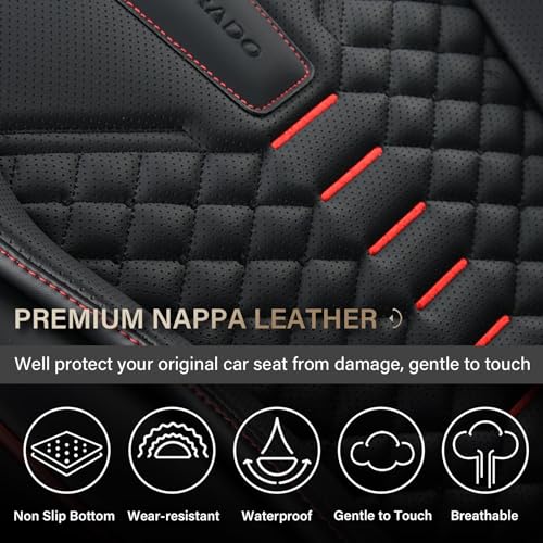 Image of Coverado Car Seat Covers, Front Seat Cover, Waterproof Nappa Leather Seat Covers for Cars, 2 Pack Car Seat Protectors, Driver Seat Cover, Automotive Seat Covers Universal Fit for Most Cars, Black&Red