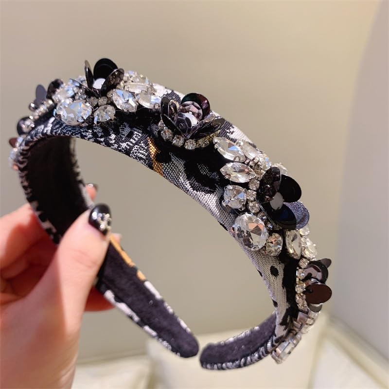 Cerchietto Per Capelli Donna Fascia for capelli con stampa leopardata grigia Fascia for capelli con strass stereoscopico in chambray personalizzata per Donna Ragazza Accessori di Capelli