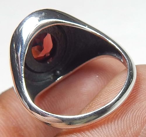 Image of 925 Sterling Silver Gemstone Ring Garnet Oval Faceted Ring Jewelry Vintage Silver Ring Statement Ring Beautiful Ring Gift For Her Designer Ring
