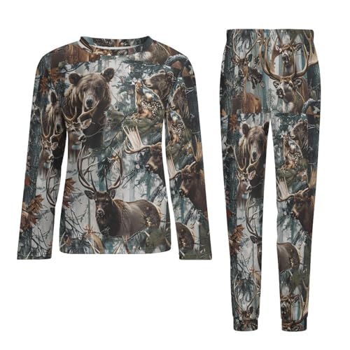 Deer Camouflage Hunting Men's Pajamas Sets Long Sleeve Sleepwear Soft Loungewear Top and Pants with Pocket4