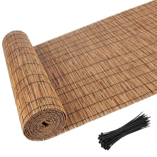 Valla de Caña Natural Ocultacion para Balcón y Terraza 100/120/130/140/150/160/180 cm Cañizo de Bambú con Bridas para Privacidad, Rollos de Vallas Decorativas para Jardin Exterior(H180xL800cm)