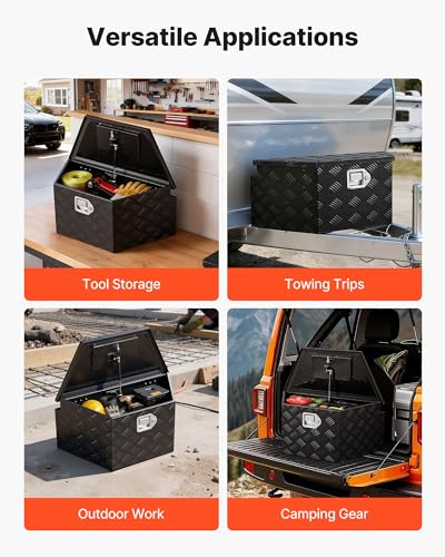 Image of VEVOR Trailer Tongue Box, Heavy Duty Trailer Tongue Tool Box Storage Organizer with Lock & Keys, Utility Tool Chest for Pickup Truck Bed, RV, SUV, Off-Road Vehicle, Aluminum, 26 inch x 13 inch x 12 inch, Black
