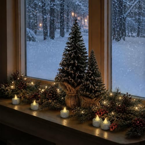Image of FURORA LIGHTING Silver Glitter 1.45 inchx1.57 inch LED Tealights, 12-Pack | Silver glitter tealights with warm white flicker, no timer, CR2032 batteries included - perfect for lanterns and home decor.