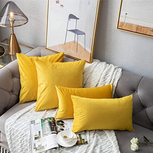 Image of RVA Velvet Cushion Covers Throw Pillow Case Soft Cozy Velvet Rectangle Home Decorative Throw Pillow Covers for Couch and Bed, Sofa (Size 16x24 inch) (Pack of 2) (Color Yellow)