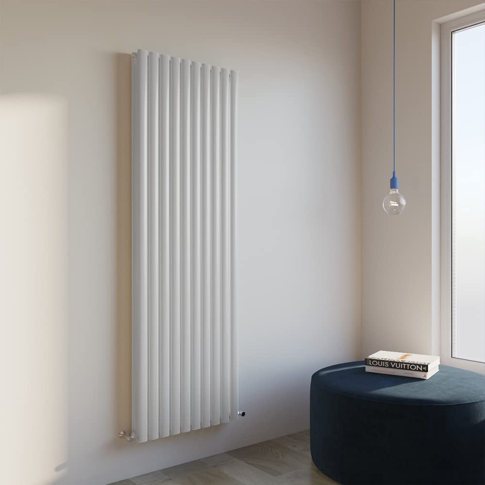 Huibathroom White Oval Column Radiator 1800X590mm Vertical Design Double Central Heating Rad