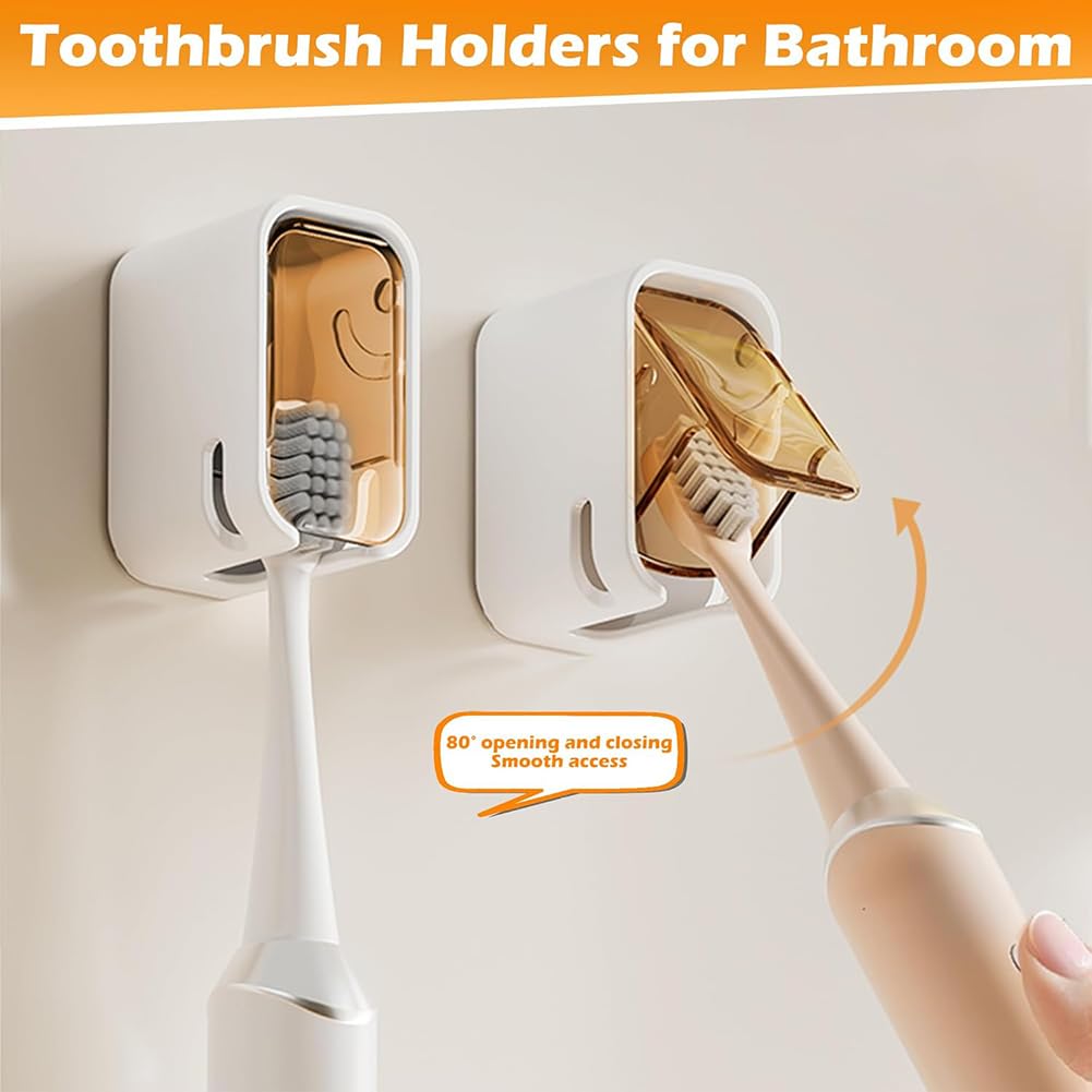 Paquete de 2 soportes para cepillo de dientes de pared para baño con cubierta de ducha, dispensador de cepillo de dientes individual de viaje, organizador de almacenamiento — view 2