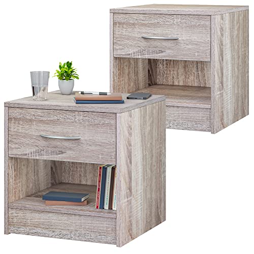 Casaria® Nachttisch Eiche 2er Set mit Schublade Bett 41 cm Komforthöhe...