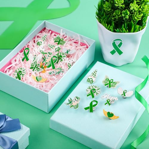 Image of 24 Pcs Mental Health Awareness Pins Gifts Mental Health Awareness Items Green Ribbon Hope Butterfly Brooch Lapel Badge Button for Women Men Clothing Bag Backpack Hat Public Charity Gifts