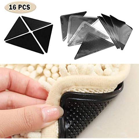 Huanup Grippers for Mats on Carpet,Grippers for Mats on Carpet Corner Rug Grippers Non Slip Carpet Tape Reduce Scratches and Noise bathroom Kitchen 16 Pcs Cover