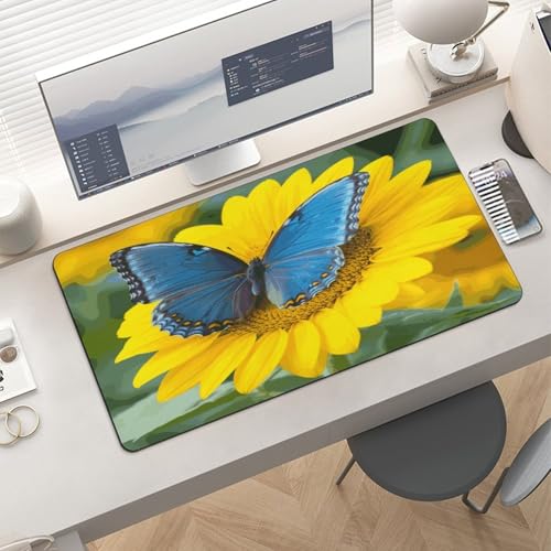 Sunflower Blue Butterfly Desk Pad grande de caucho miniatura 6