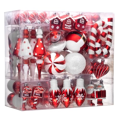 Valery Madelyn Christmas Valentines Ornaments Set, 155ct Red and White Shatterproof Christmas Tree Decorations Set, Traditional Red and Silver Hanging Ball Ornaments Bulk for Xmas Holiday Decor