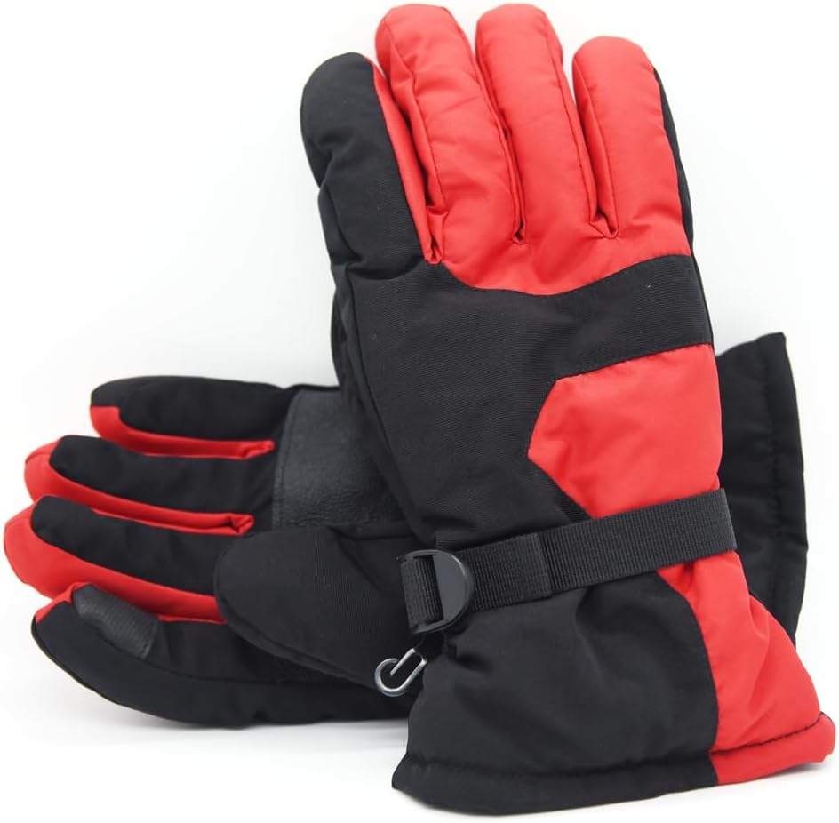 Adult Unisex Ski Gloves, Waterproof & Wear-Resistant, Warm & Multifunctional, Anti-Slip, Red, F