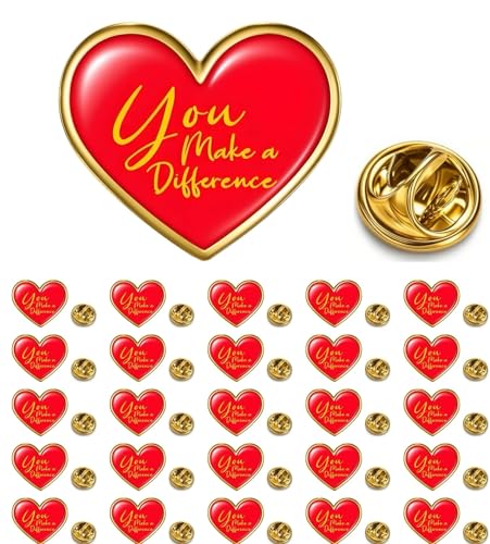 HAFILO 25/50/100PCS heart You Make a Difference Pin Motivational Lapel Pins Recognition brooch Pin Encouraging Pin Badges for Employee Nurse Teacher Volunteer Hats Button Pins bulk