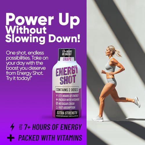 Image of Grape Extra Strength Energy Shot 8 pk - 260mg Natural Caffeine B12 B6 - Energy & Focus Support - 2 Servings Sugar Free Zero Calorie Green Tea B-Vitamins Electrolytes Vegan - 1.93 fl oz