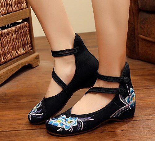 Lazutom Women Chinese Style Vintage Embroidery Rubber Sole Wedges Party Dress Shoes4