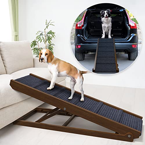 Pathosio Pets Dog Ramp For Bed Small Dog To Large Dog - Portable Ramp For Dogs, Folding Dog Ramp For All Breeds - Adjustable Dog Ramp For Couch Or Car, Wooden Dog Ramps For Sofa (Walnut Wood - Steps) #TOP7