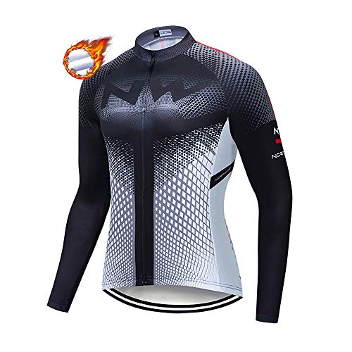 CHHBS Maillot de Ciclismo de Lana térmica de Manga Larga de Invierno, Ropa de Bicicleta de Carrera MTB para Hombres