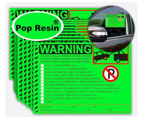 50 Pcs 5X8 Inch Parking Violation Stickers Parking Violation Notice Tow Stickers - Multi Reasons Warning Labels Violation Bad Parking Notes Funny Labels for Towing & Improper Parking (Green)