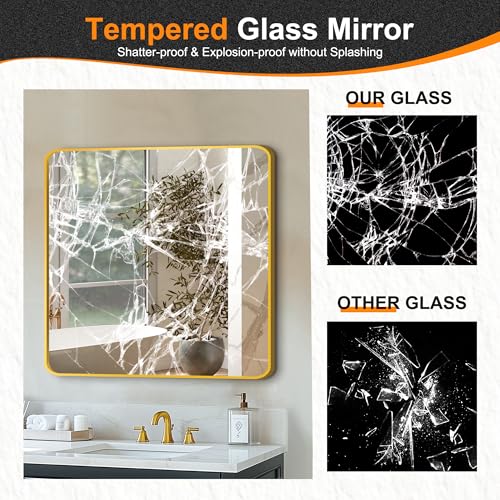Image of Delma Bathroom Vanity Mirror, Gold Framed Mirror for Over Sink, 30x30