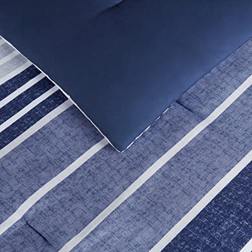 Serta Simply Clean Billy Soft Modern 3 Piece Jersey Striped Comforter Set With Pillow Case For All Season, Full/Queen, Blue #TOP2