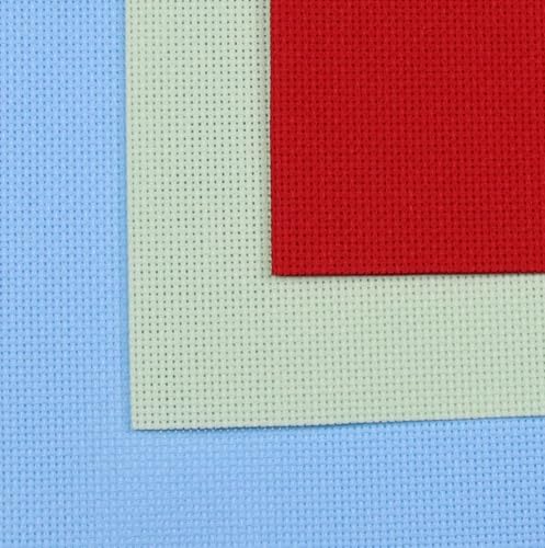 Image of KCS 3 pc of 12 inch x 18 inch(30cmx45cm) 18CT Counted Cotton Aida Cloth Cross Stitch Fabric (Light Blue+Light Green+Red)