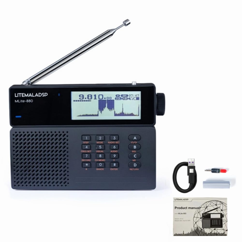 MLite-880 Tragbarer Allband-DSP/SDR-Radioempfänger, V2.1.0 Kurzwellenradio mit Spektrumanzeige, 5000-mAh-Akku und Bluetooth