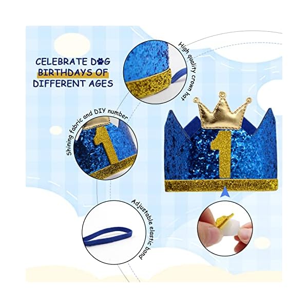 Dog birthday party supplies, boy dog birthday bandana set with cute dog bow tie, crown hat with numbers for small medium large dogs, blue dog birthday outfit (blue) - image 4