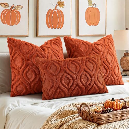 Image of decorUhome Faux Fur Plush Light Rust Throw Pillow Covers 18x18 Set of 2