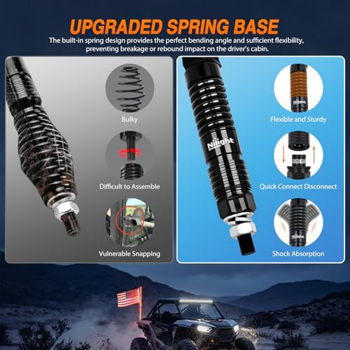 Image of Nilight LED Whip Light 1PC 3FT Spiral RGB Antenna Whips with Spring Base, App /Remote Control DIY Chasing Patterns Brake & Reverse Lights for Side by Side ATV UTV RZR Can-Am Buggy Jeep
